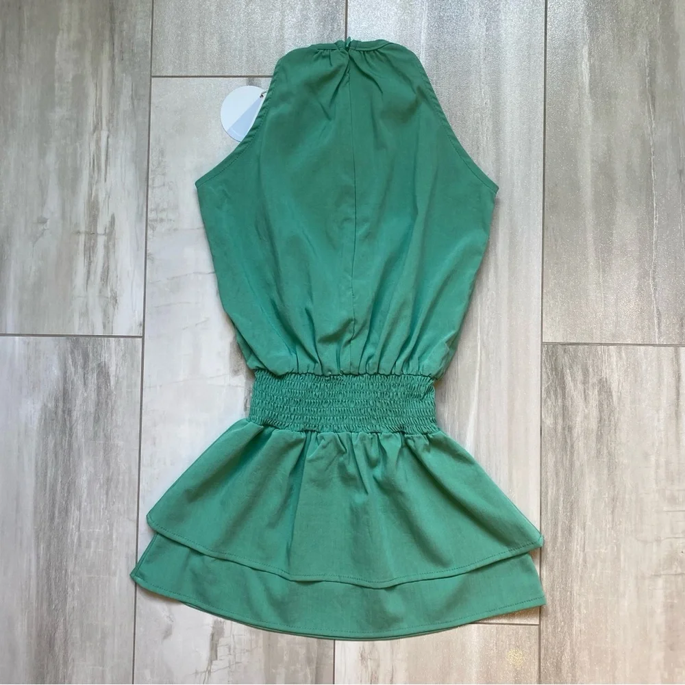 NWT Pleat. Wells Jade Green High Neck Sleeveless Dress Layered Skirt, girls 7